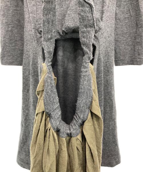 yohji yamamoto+noir（ヨウジヤマモトプリュスノアール）yohji yamamoto+noir (ヨウジヤマモトプリュスノアール) ニット切替デザインワンピース グレー×オリーブ サイズ:2の古着・服飾アイテム