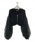 JOSE MOONジョゼムーン）の古着「TULLE SLEEVE KNIT CARDIGAN チュールスリーブニットカーディガン」｜ブラック