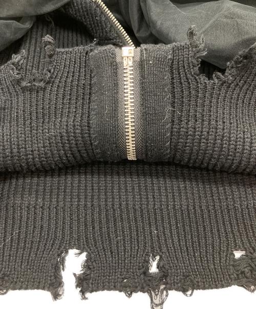 JOSE MOON（ジョゼムーン）JOSE MOON (ジョゼムーン) TULLE SLEEVE KNIT CARDIGAN チュールスリーブニットカーディガン ブラック サイズ:Fの古着・服飾アイテム