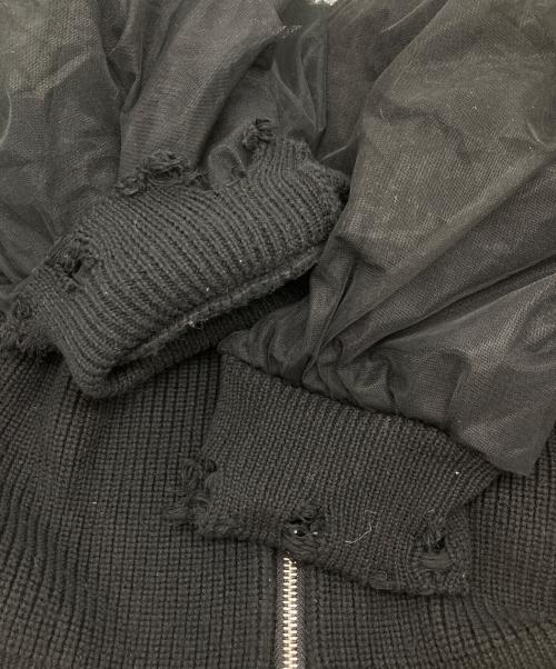 JOSE MOON（ジョゼムーン）JOSE MOON (ジョゼムーン) TULLE SLEEVE KNIT CARDIGAN チュールスリーブニットカーディガン ブラック サイズ:Fの古着・服飾アイテム