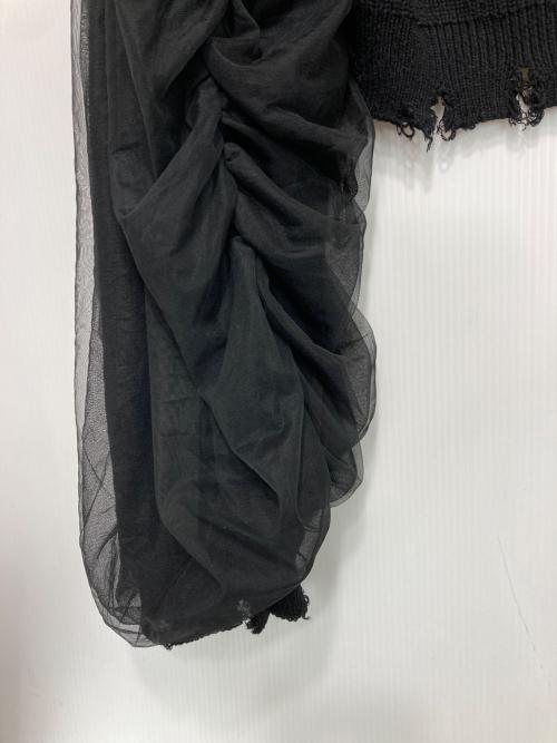 JOSE MOON（ジョゼムーン）JOSE MOON (ジョゼムーン) TULLE SLEEVE KNIT CARDIGAN チュールスリーブニットカーディガン ブラック サイズ:Fの古着・服飾アイテム
