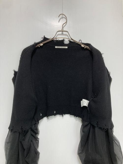 JOSE MOON（ジョゼムーン）JOSE MOON (ジョゼムーン) TULLE SLEEVE KNIT CARDIGAN チュールスリーブニットカーディガン ブラック サイズ:Fの古着・服飾アイテム