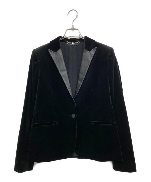 GUCCI（グッチ）GUCCI (グッチ) レザーラペルベルベットジャケット ブラック サイズ:42の古着・服飾アイテム
