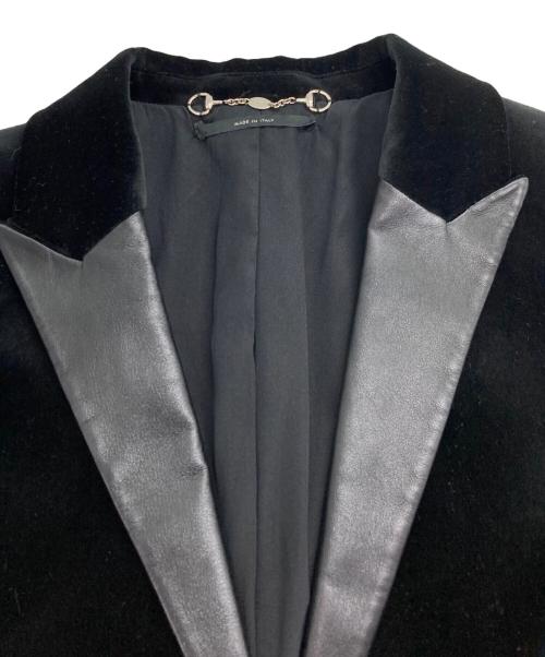 GUCCI（グッチ）GUCCI (グッチ) レザーラペルベルベットジャケット ブラック サイズ:42の古着・服飾アイテム