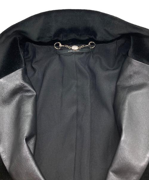 GUCCI（グッチ）GUCCI (グッチ) レザーラペルベルベットジャケット ブラック サイズ:42の古着・服飾アイテム