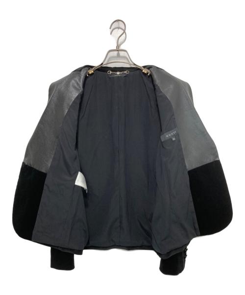 GUCCI（グッチ）GUCCI (グッチ) レザーラペルベルベットジャケット ブラック サイズ:42の古着・服飾アイテム