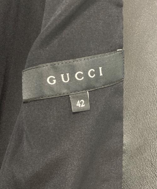 GUCCI（グッチ）GUCCI (グッチ) レザーラペルベルベットジャケット ブラック サイズ:42の古着・服飾アイテム