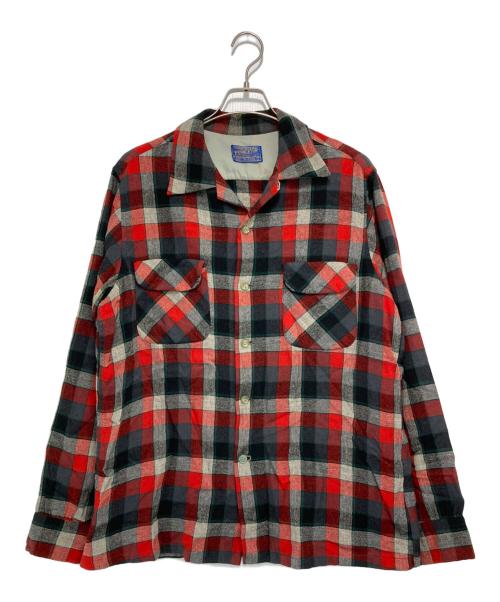 PENDLETON（ペンドルトン）PENDLETON (ペンドルトン) 50~60's チェックウール オープンカラーシャツ レッド×ブラック サイズ:Lの古着・服飾アイテム