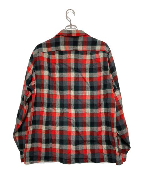 PENDLETON（ペンドルトン）PENDLETON (ペンドルトン) 50~60's チェックウール オープンカラーシャツ レッド×ブラック サイズ:Lの古着・服飾アイテム