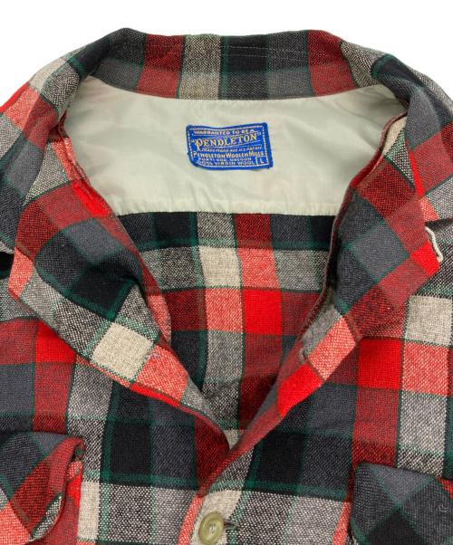 PENDLETON（ペンドルトン）PENDLETON (ペンドルトン) 50~60's チェックウール オープンカラーシャツ レッド×ブラック サイズ:Lの古着・服飾アイテム