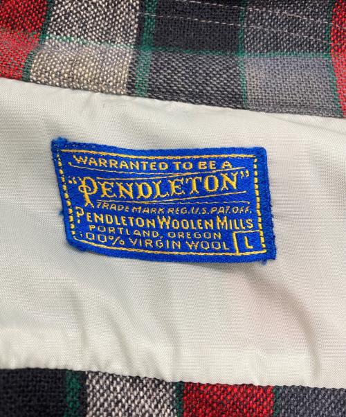 PENDLETON（ペンドルトン）PENDLETON (ペンドルトン) 50~60's チェックウール オープンカラーシャツ レッド×ブラック サイズ:Lの古着・服飾アイテム