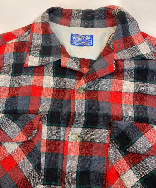 PENDLETON（ペンドルトン）PENDLETON (ペンドルトン) 50~60's チェックウール オープンカラーシャツ レッド×ブラック サイズ:Lの古着・服飾アイテム