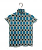ISSEY MIYAKE PLEATS (T.)イッセイミヤケ プリーツ）の古着「総柄プリーツカットソー」｜ブルー×ホワイト