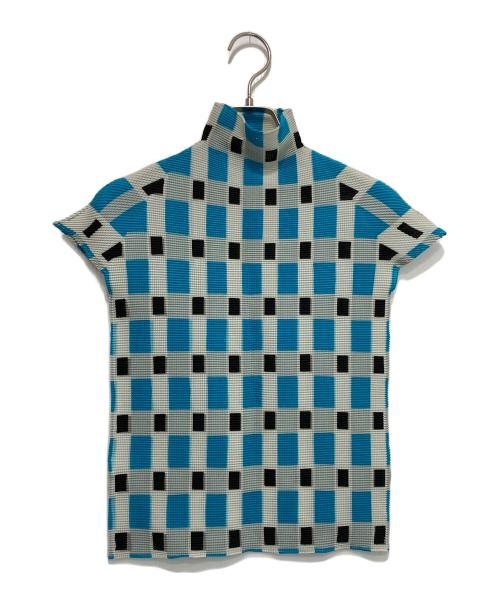 ISSEY MIYAKE PLEATS (T.)（イッセイミヤケ プリーツ）ISSEY MIYAKE PLEATS (T.) (イッセイミヤケ プリーツ) 総柄プリーツカットソー ブルー×ホワイト サイズ:3の古着・服飾アイテム
