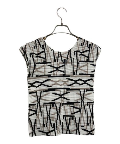 me ISSEY MIYAKE（ミーイッセイ ミヤケ）me ISSEY MIYAKE (ミーイッセイ ミヤケ) 総柄プリーツカットソー ホワイト×ブラック サイズ:ーの古着・服飾アイテム