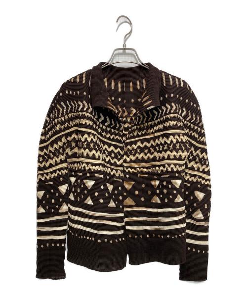 me ISSEY MIYAKE（ミーイッセイ ミヤケ）me ISSEY MIYAKE (ミーイッセイ ミヤケ) 総柄プリーツカーディガン ブラウン サイズ:不明の古着・服飾アイテム