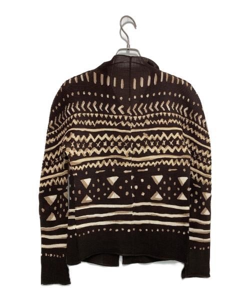 me ISSEY MIYAKE（ミーイッセイ ミヤケ）me ISSEY MIYAKE (ミーイッセイ ミヤケ) 総柄プリーツカーディガン ブラウン サイズ:不明の古着・服飾アイテム