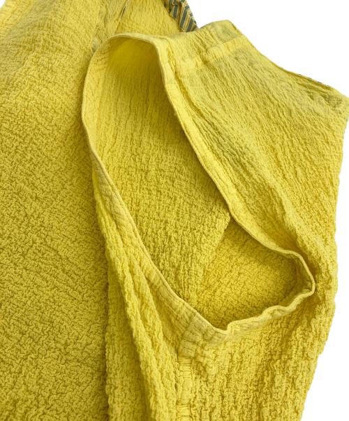 me ISSEY MIYAKE（ミーイッセイ ミヤケ）me ISSEY MIYAKE (ミーイッセイ ミヤケ) カリフラワー切替ストライプノースリーブワンピース イエロー×グリーン サイズ:不明の古着・服飾アイテム