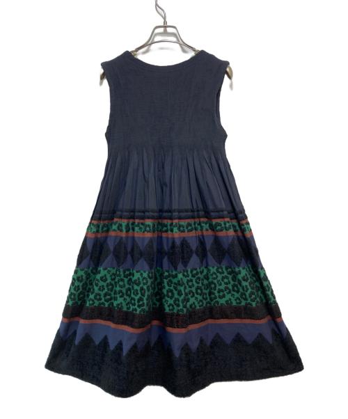 me ISSEY MIYAKE（ミーイッセイ ミヤケ）me ISSEY MIYAKE (ミーイッセイ ミヤケ) ノースリーブワンピース ネイビー×グリーン サイズ:表記なしの古着・服飾アイテム