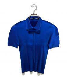 PLEATS PLEASE（プリーツプリーズ）の古着「リボン付プリーツシャツ」｜ブルー