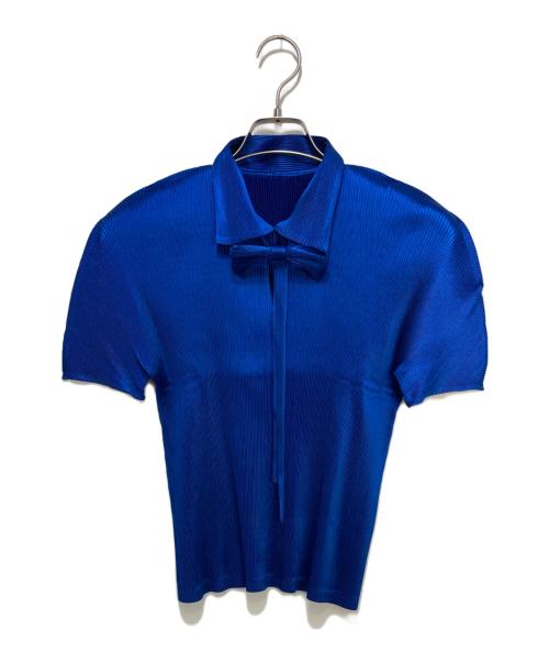 PLEATS PLEASE（プリーツプリーズ）PLEATS PLEASE (プリーツプリーズ) リボン付プリーツシャツ ブルー サイズ:3の古着・服飾アイテム