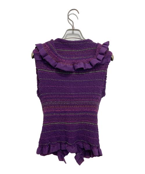 me ISSEY MIYAKE（ミーイッセイ ミヤケ）me ISSEY MIYAKE (ミーイッセイ ミヤケ) プリーツボーダーノースリーブブラウス パープル サイズ:ーの古着・服飾アイテム