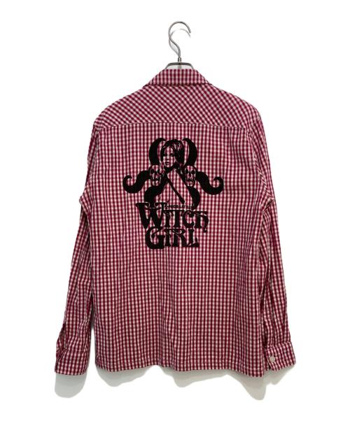 Hysteric Glamour（ヒステリックグラマー）Hysteric Glamour (ヒステリックグラマー) HYSTERIC WITCH GIRL長袖ワークシャツ ピンク×ホワイト サイズ:Mの古着・服飾アイテム