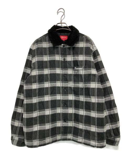 SUPREME（シュプリーム）SUPREME (シュプリーム) Faux Fur Collar FIannel Shirt グレー×ブラック サイズ:Mの古着・服飾アイテム