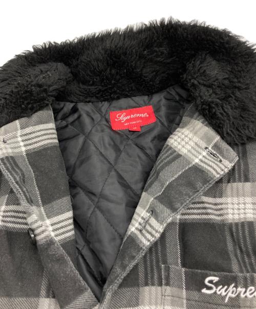 SUPREME（シュプリーム）SUPREME (シュプリーム) Faux Fur Collar FIannel Shirt グレー×ブラック サイズ:Mの古着・服飾アイテム