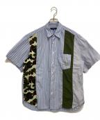 COMME des GARCONS HOMMEコムデギャルソン オム）の古着「綿ストライプ×多素材MIX S/S シャツ」｜ブルー×オリーブ