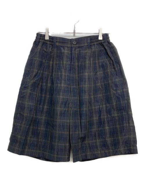 COMME des GARCONS HOMME（コムデギャルソン オム）COMME des GARCONS HOMME (コムデギャルソン オム) エステル麻ウェザーチェック ハーフパンツ ダークネイビー×カーキ サイズ:XSの古着・服飾アイテム