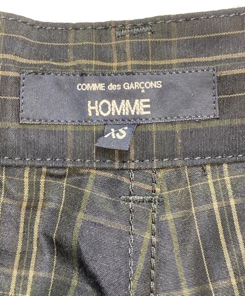 COMME des GARCONS HOMME（コムデギャルソン オム）COMME des GARCONS HOMME (コムデギャルソン オム) エステル麻ウェザーチェック ハーフパンツ ダークネイビー×カーキ サイズ:XSの古着・服飾アイテム