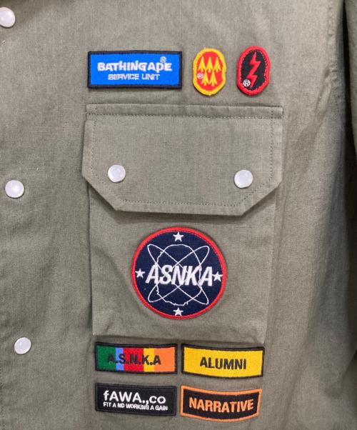 A BATHING APE（ア ベイシング エイプ）A BATHING APE (ア ベイシング エイプ) BAPE BY KAZUKI KURAISHI MUTI PATCH MILITARY LS SHIRT オリーブ サイズ:Ｍの古着・服飾アイテム