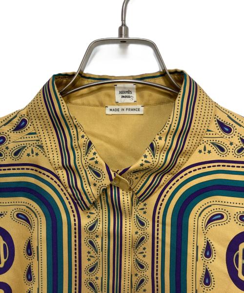 HERMES（エルメス）HERMES (エルメス) 19SS 総柄シルクシャツ　ペイズリーシャツ マスタード×パープル サイズ:38の古着・服飾アイテム
