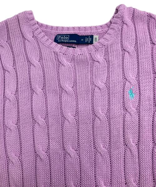 POLO RALPH LAUREN（ポロ・ラルフローレン）POLO RALPH LAUREN (ポロ・ラルフローレン) ポニー刺繍 ケーブルニット クルーネックニット コットンニット パープル サイズ:Mの古着・服飾アイテム