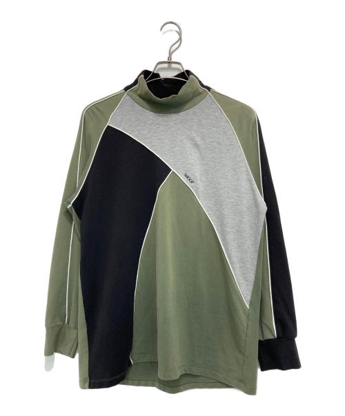 shoop（シュープ）shoop (シュープ) パイピングモックネックカットソー グリーン×グレー サイズ:Lの古着・服飾アイテム