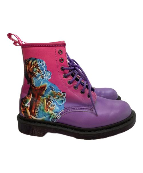 Dr.Martens（ドクターマーチン）Dr.Martens (ドクターマーチン) JOYDIVISION NEWORDER (ジョイ・ディヴィジョン ニューオーダー) 8ホールブーツ パープル×ピンク サイズ:EU 38/UK 5/US L 7の古着・服飾アイテム