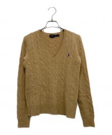POLO RALPH LAUREN（ポロ・ラルフローレン）の古着「ポニー刺繍 カシミヤ混ケーブルVネックニット」｜ベージュ
