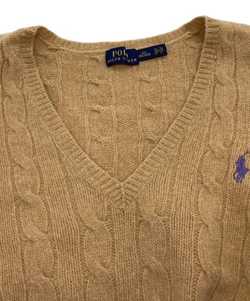 POLO RALPH LAUREN（ポロ・ラルフローレン）POLO RALPH LAUREN (ポロ・ラルフローレン) ポニー刺繍 カシミヤ混ケーブルVネックニット ベージュ サイズ:155/80Aの古着・服飾アイテム