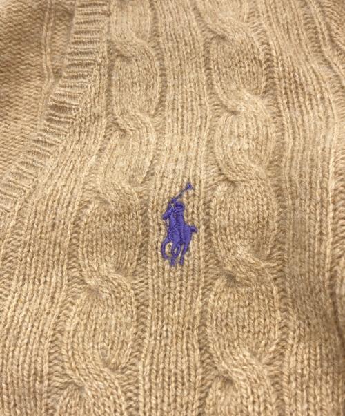 POLO RALPH LAUREN（ポロ・ラルフローレン）POLO RALPH LAUREN (ポロ・ラルフローレン) ポニー刺繍 カシミヤ混ケーブルVネックニット ベージュ サイズ:155/80Aの古着・服飾アイテム