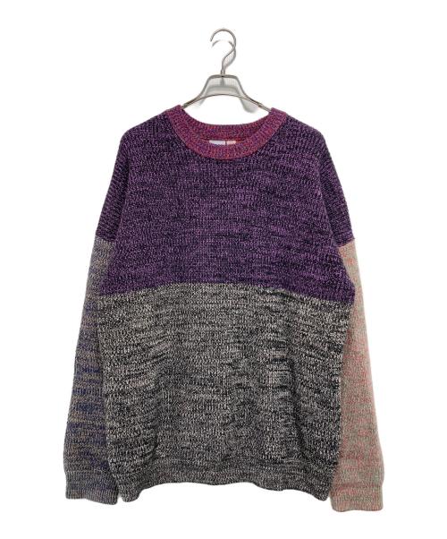 WASTE YARN PROJECT（ウエストヤーンプロジェクト）WASTE YARN PROJECT (ウエストヤーンプロジェクト) カシミヤモヘヤ混クルーネックニット レッド×ネイビー×パープル サイズ:Lの古着・服飾アイテム