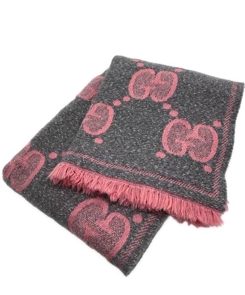 GUCCI（グッチ）GUCCI (グッチ) GG ウールラメジャカードスカーフ ピンク×グレーの古着・服飾アイテム