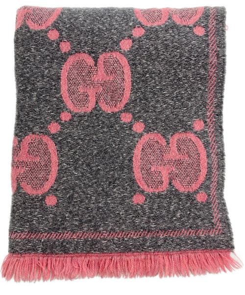 GUCCI（グッチ）GUCCI (グッチ) GG ウールラメジャカードスカーフ ピンク×グレーの古着・服飾アイテム