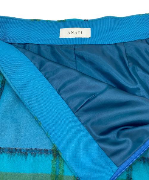 ANAYI（アナイ）ANAYI (アナイ) モヘヤチェックペプラムヘムスカート グリーン×ブルー サイズ:38の古着・服飾アイテム