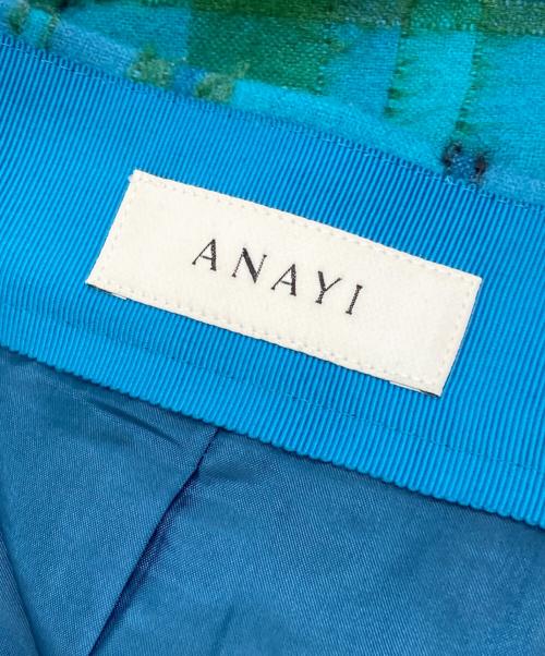 ANAYI（アナイ）ANAYI (アナイ) モヘヤチェックペプラムヘムスカート グリーン×ブルー サイズ:38の古着・服飾アイテム