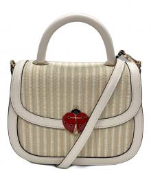 Kate Spade（ケイトスペード）の古着「パフィー ドッティ レディバグ ロック トップ ハンドル クロスボディ」｜ベージュ×アイボリー
