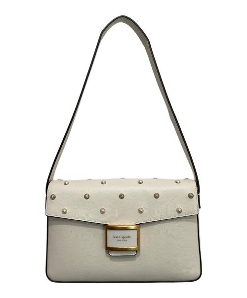 Kate Spade（ケイトスペード）Kate Spade (ケイトスペード) ケイティ パール エンベリッシュド テクスチャード レザー ミディアム ショルダー バッグ アイボリーの古着・服飾アイテム