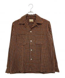 VAN HEUSEN（ヴァンヒューセン/バンヒューゼン）の古着「オープンカラーチェックシャツ」｜オレンジ×ブラック