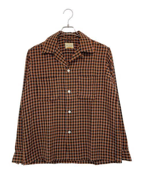 VAN HEUSEN（ヴァンヒューセン/バンヒューゼン）VAN HEUSEN (ヴァンヒューセン/バンヒューゼン) オープンカラーチェックシャツ オレンジ×ブラック サイズ:Ｍ（15-1/2）の古着・服飾アイテム