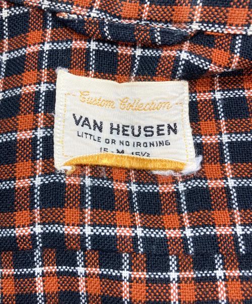 VAN HEUSEN（ヴァンヒューセン/バンヒューゼン）VAN HEUSEN (ヴァンヒューセン/バンヒューゼン) オープンカラーチェックシャツ オレンジ×ブラック サイズ:Ｍ（15-1/2）の古着・服飾アイテム